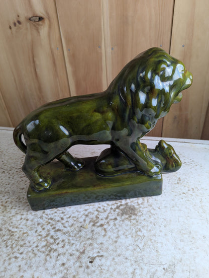 Vintage CAC Canada Green Glaze Ceramic Lion Sculpture 12" x 10" H