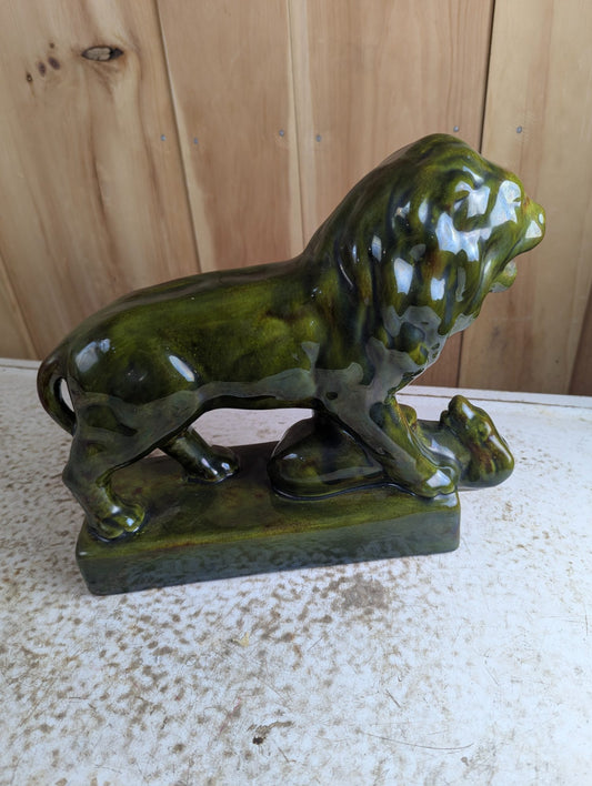 Vintage CAC Canada Green Glaze Ceramic Lion Sculpture 12" x 10" H