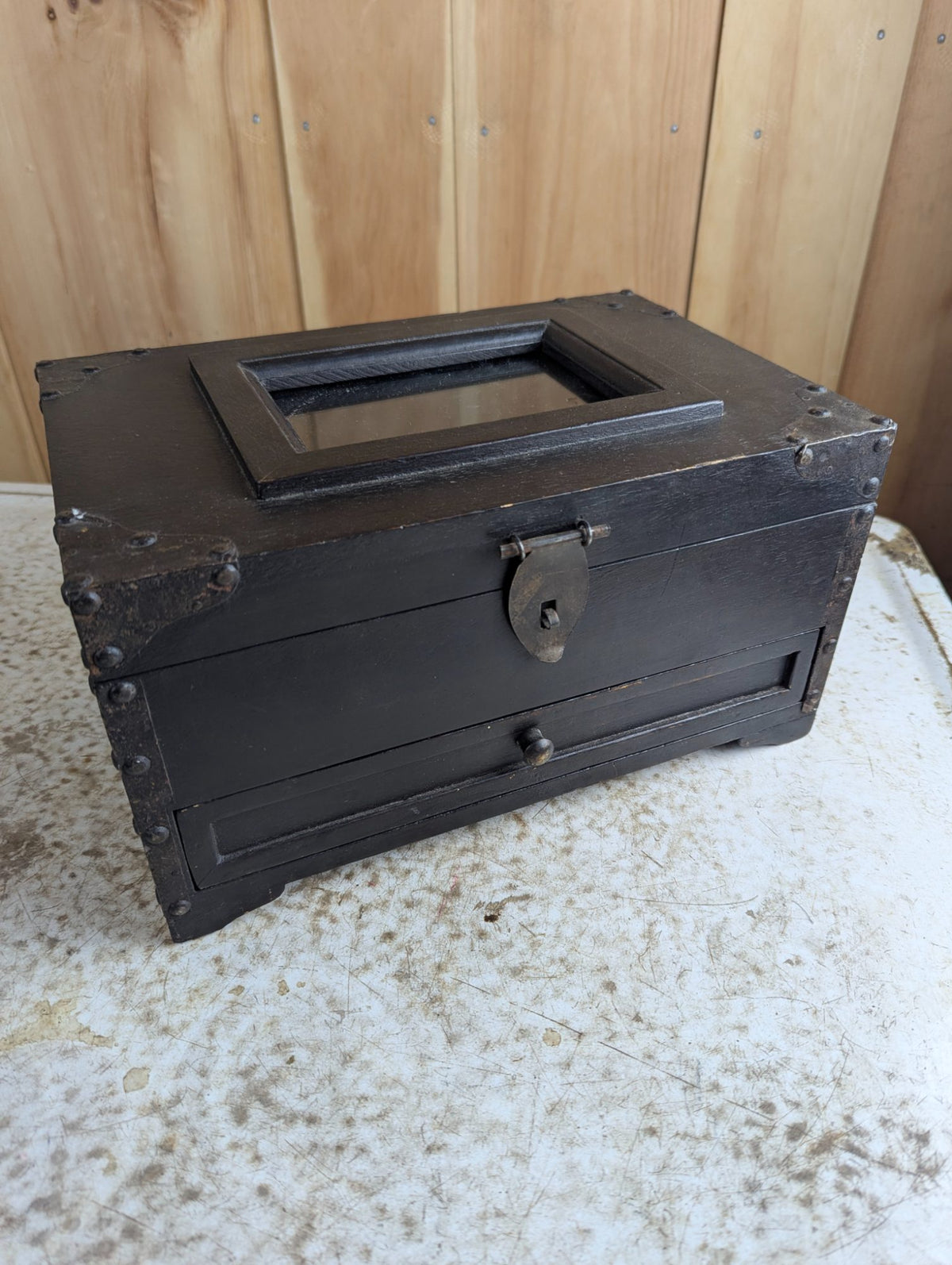 Antique Style Dark Wood Storage Box
