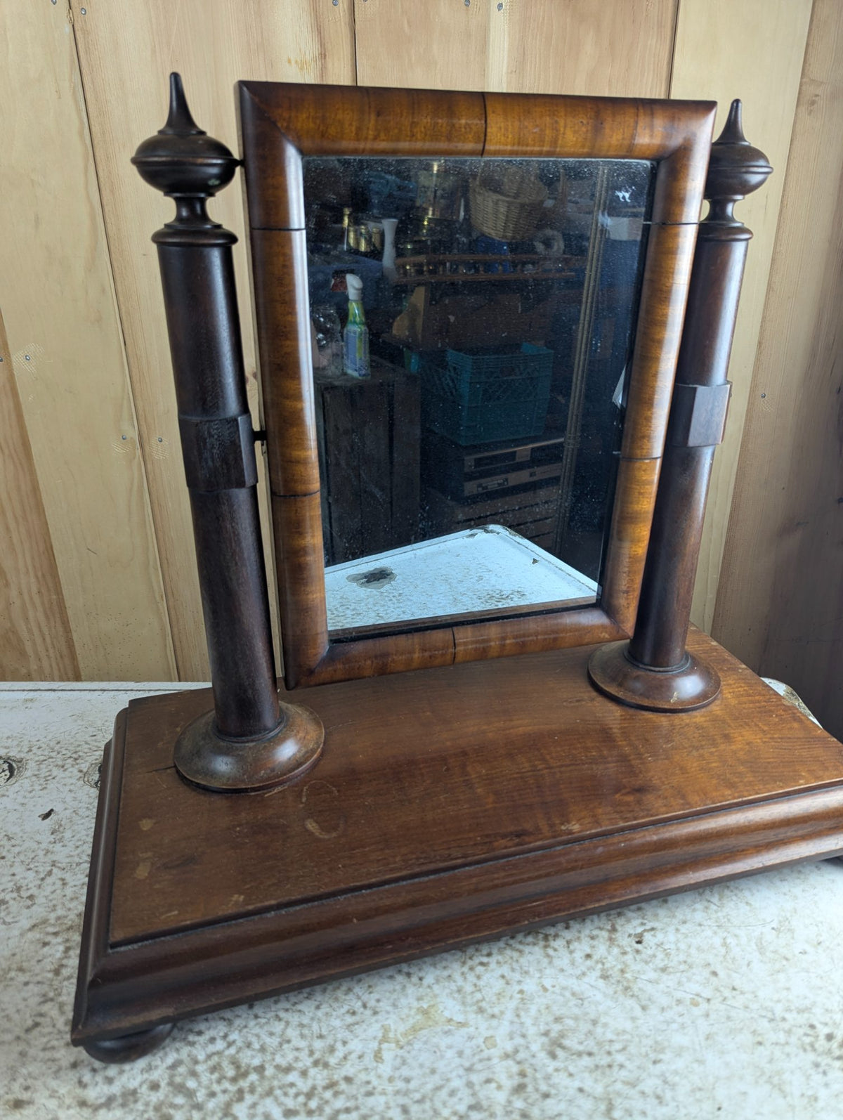 Antique Victorian Wooden Tabletop Dressing Shaving Mirror
