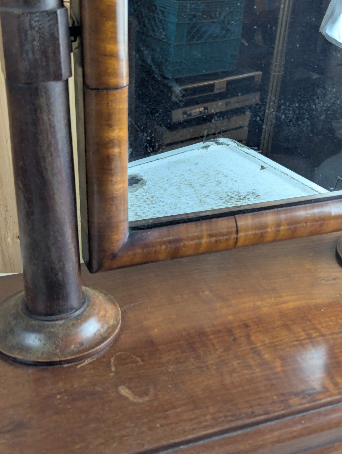 Antique Victorian Wooden Tabletop Dressing Shaving Mirror