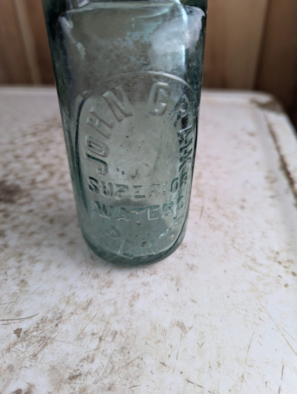 Antique John Craik Superior Waters Perth Scotland Aqua Glass Codd Neck Bottle