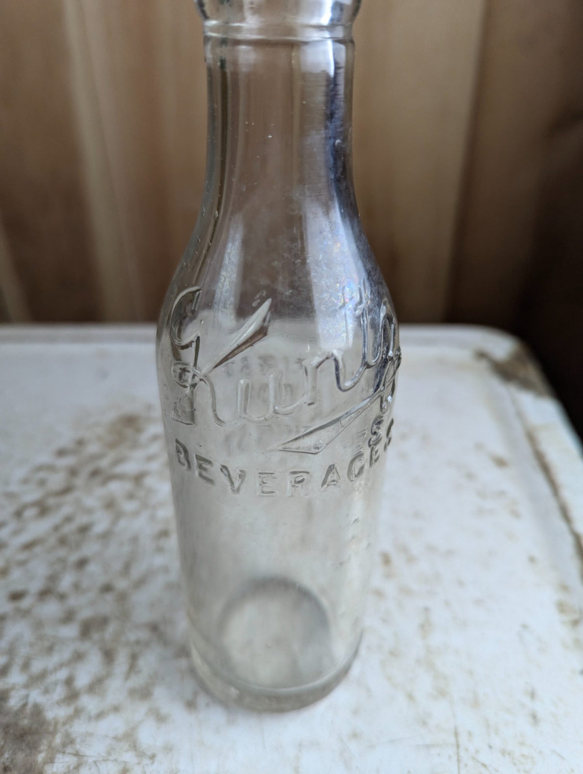 Vintage 6.5oz Kuntz Beverages First for Thirst Embossed Clear Glass Soda Bottle