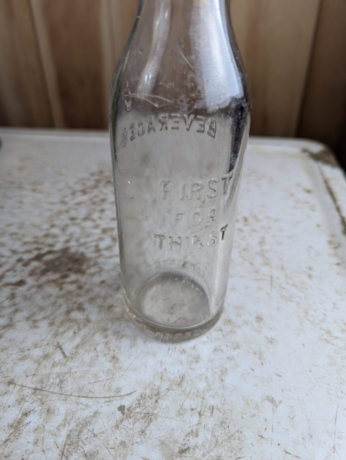 Vintage 6.5oz Kuntz Beverages First for Thirst Embossed Clear Glass Soda Bottle