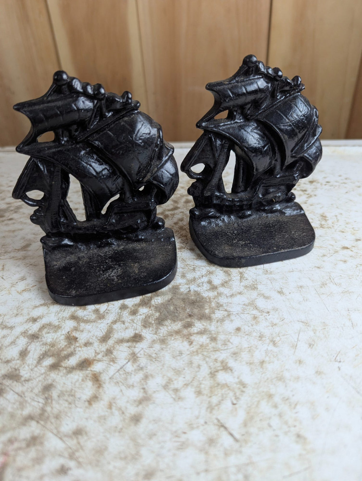 Pair of Vintage Cast Iron Ship Bookends