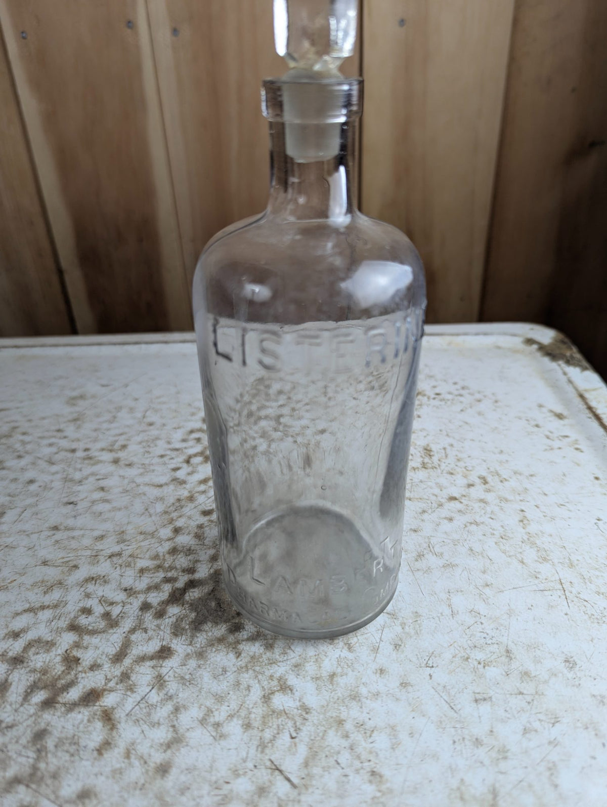 Antique Listerine Clear Glass Bottle with Glass Stopper