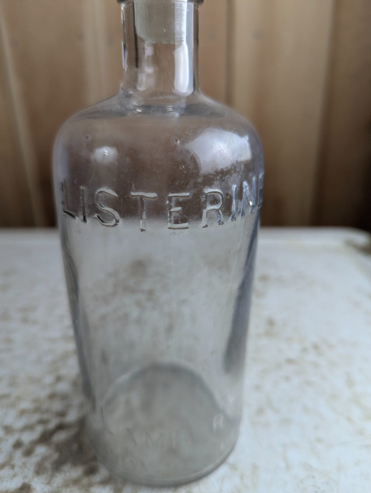 Antique Listerine Clear Glass Bottle with Glass Stopper
