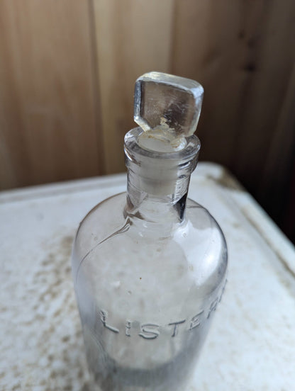 Antique Listerine Clear Glass Bottle with Glass Stopper