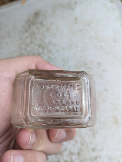 Antique Waterman's Ink 2 oz Hexagonal Clear Glass Bottle