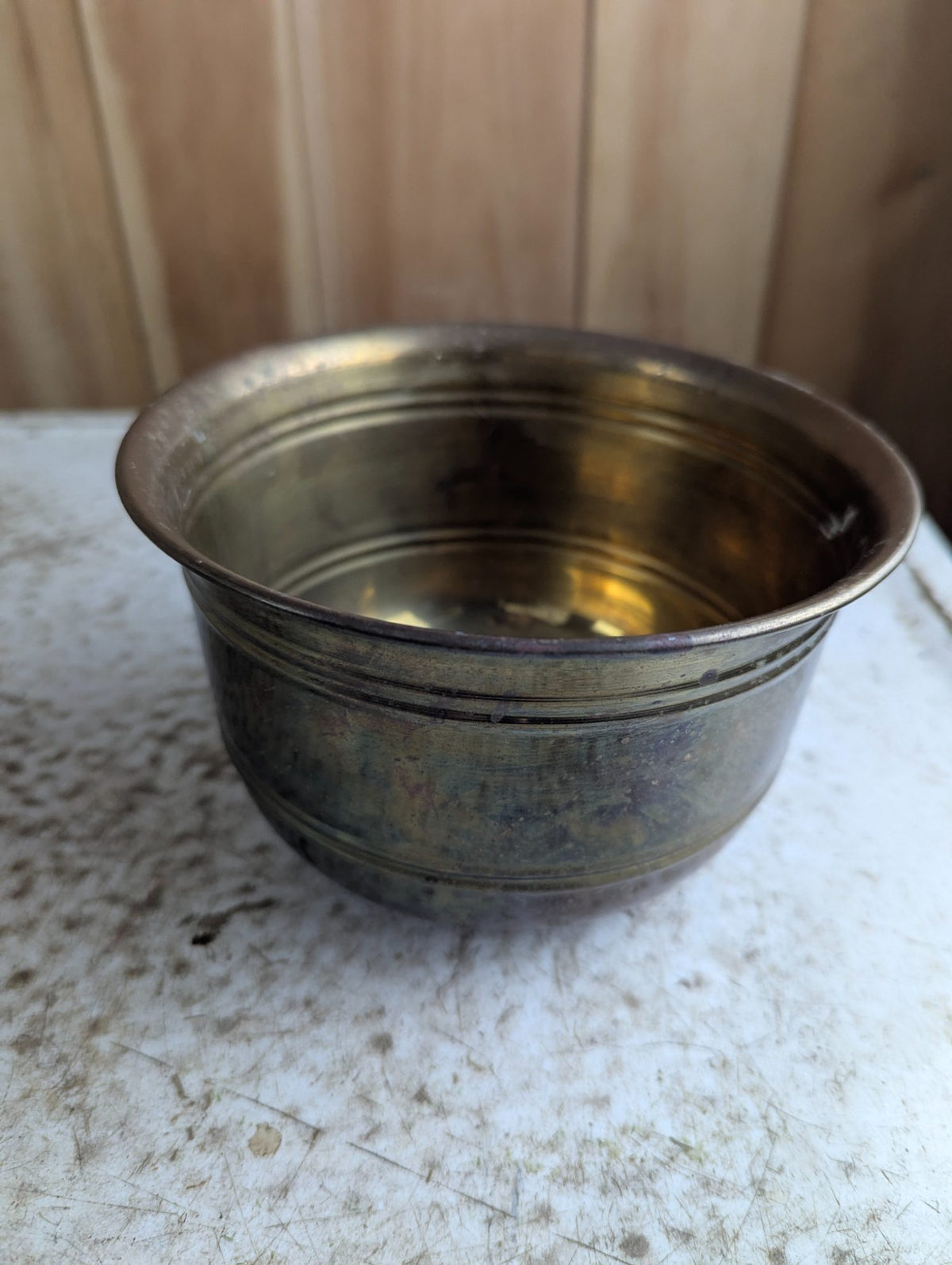 Vintage Round Bottom Brass Planter Bowl 6.75"