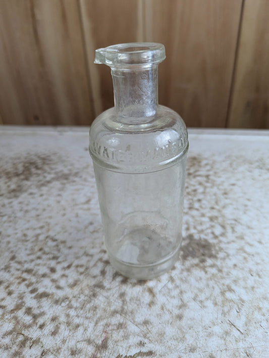 Antique Waterman's 8 oz Master Ink Clear Glass Embossed Bottle with Spout