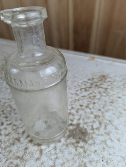 Antique Waterman's 8 oz Master Ink Clear Glass Embossed Bottle with Spout