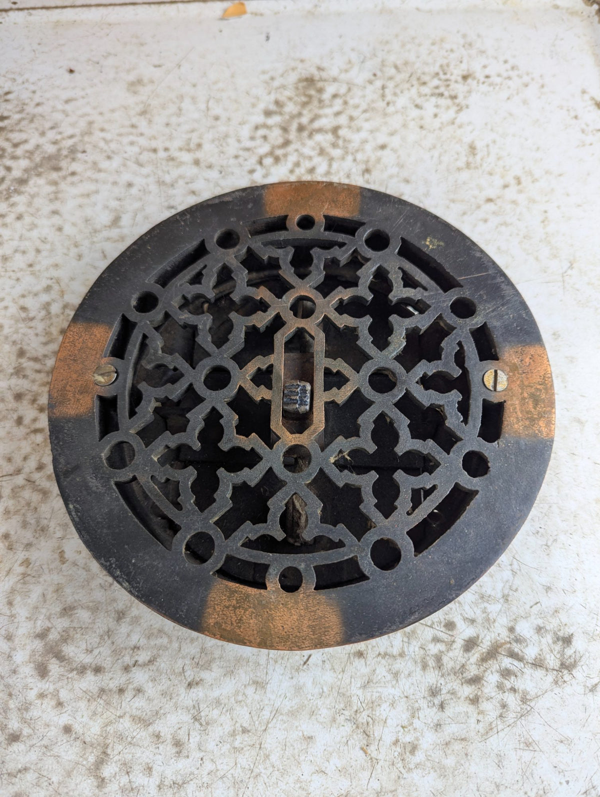 Antique 7" Round Cast Iron Floor Grate with Working Louver