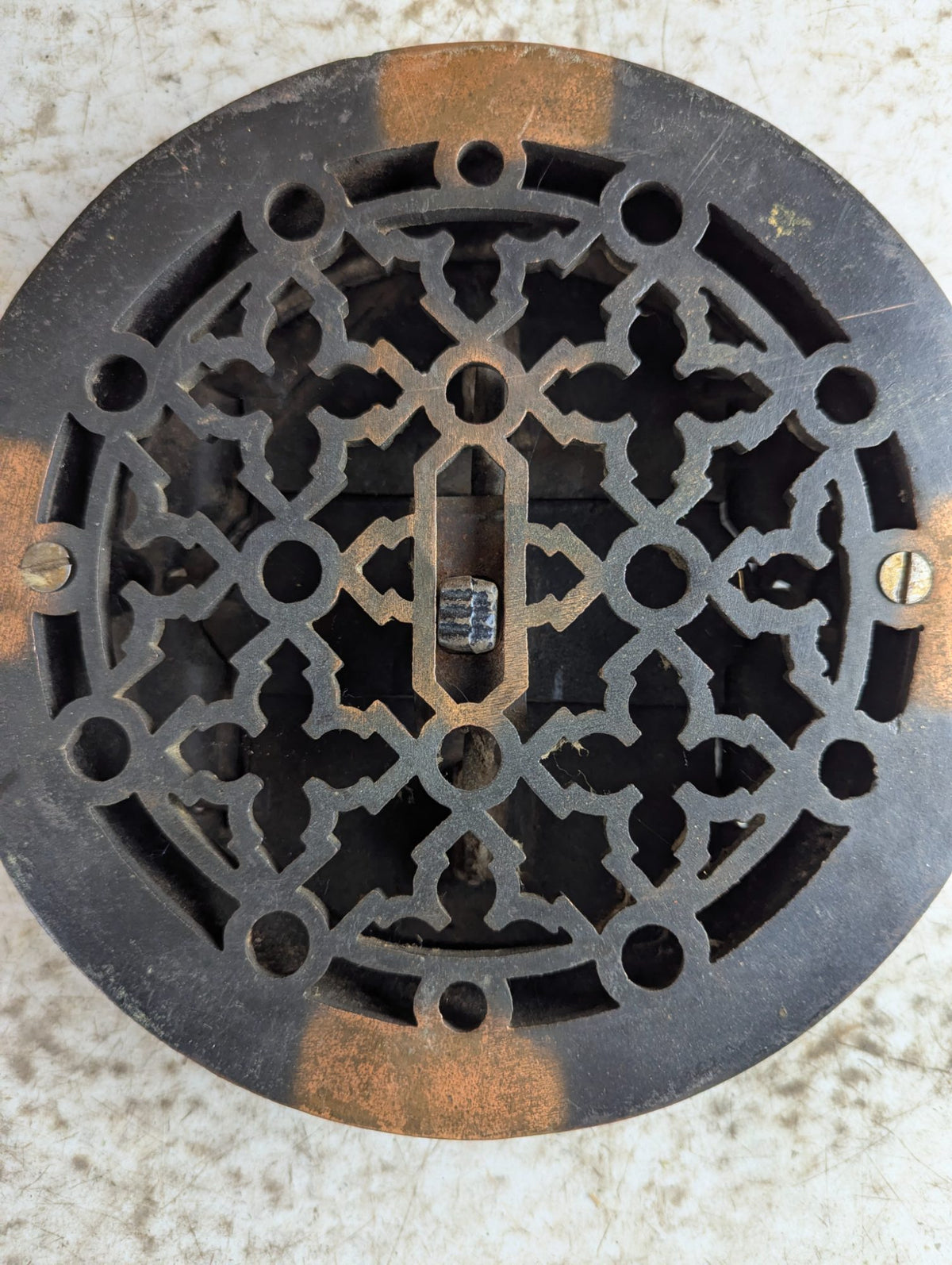 Antique 7" Round Cast Iron Floor Grate with Working Louver