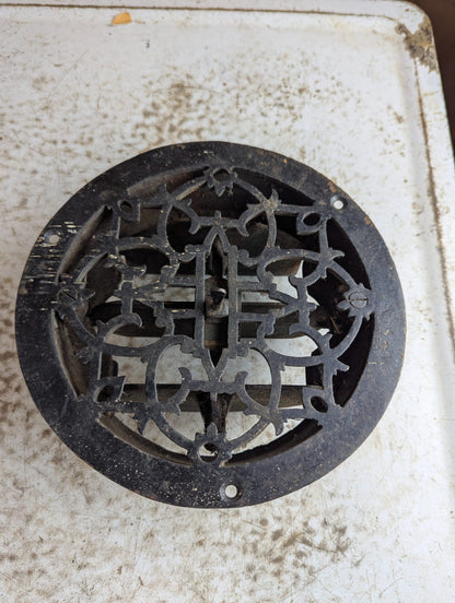 Antique 7" Round Cast Iron Floor Crate With Working Louver
