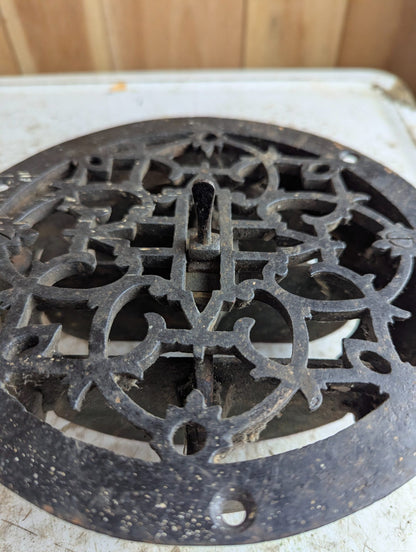 Antique 7" Round Cast Iron Floor Crate With Working Louver