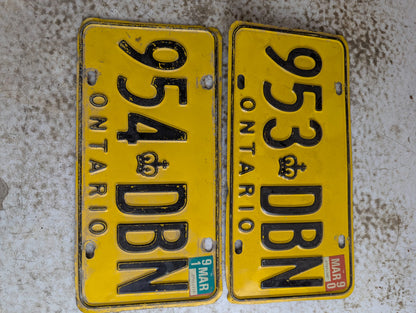 Vintage Sequential Pair of Ontario Dealer Service License Plates