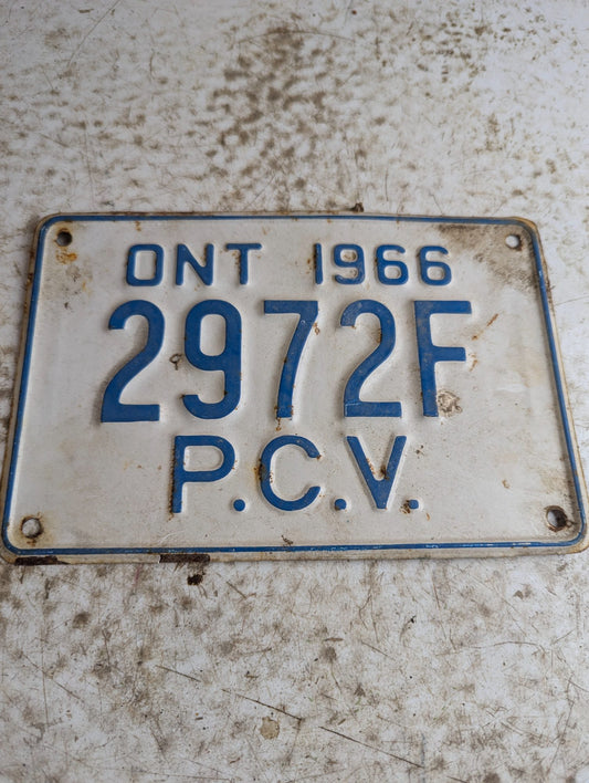 1966 Ontario Public Commercial Vehicle (PCV) License Plate '2972F'
