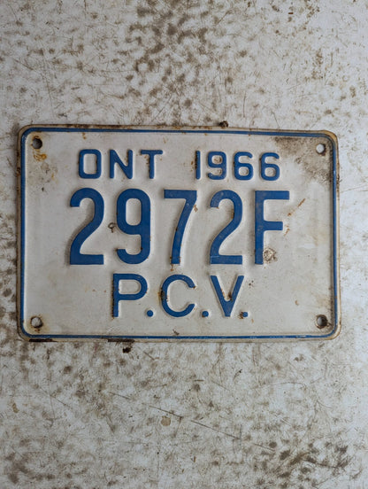 1966 Ontario Public Commercial Vehicle (PCV) License Plate '2972F'