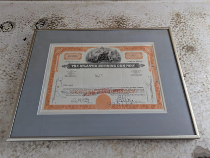Framed Vintage Atlantic Refining Company Common Stock Certificate