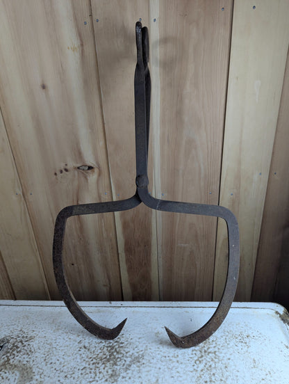 Antique Primitive Forged Iron Ice Log Tongs