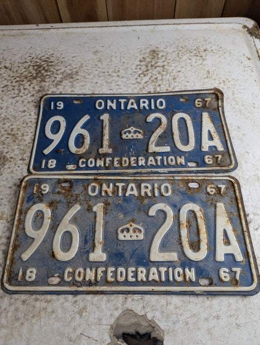 Matching Pair of 1967 Ontario Confederation License Plates '96120A'
