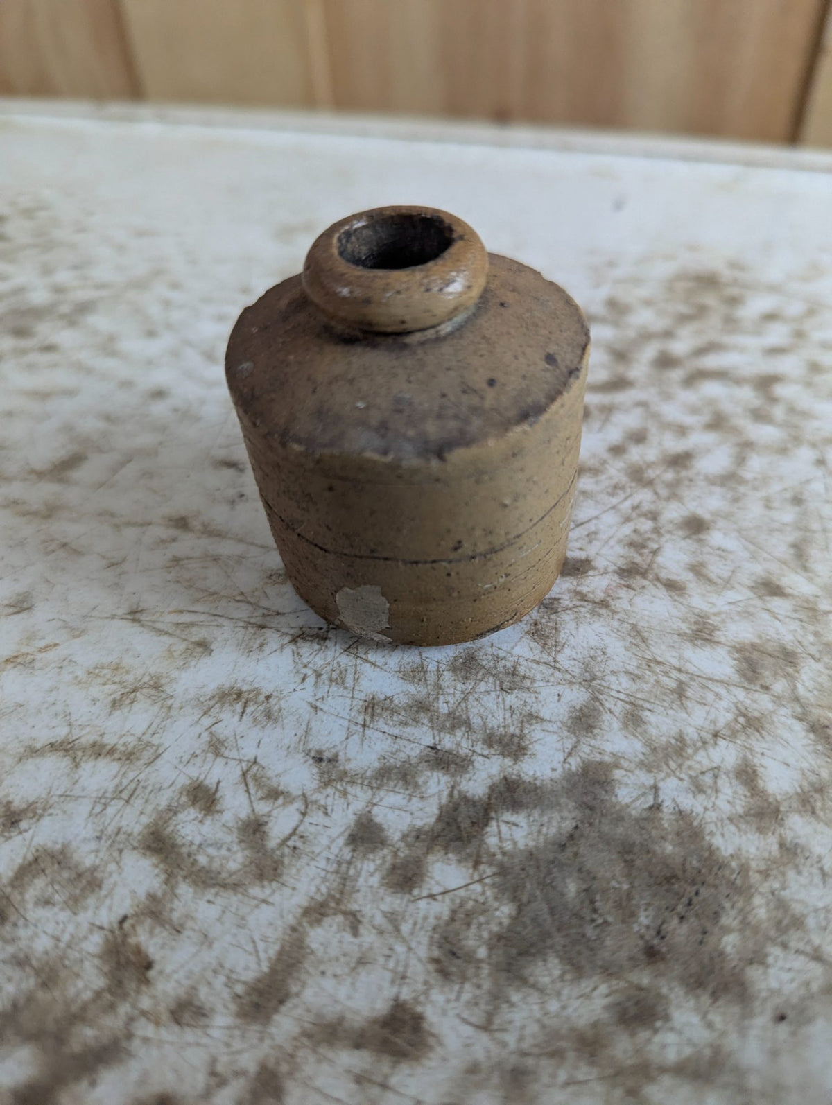 Antique Stoneware Ink Bottle Penny Inkwell Pot