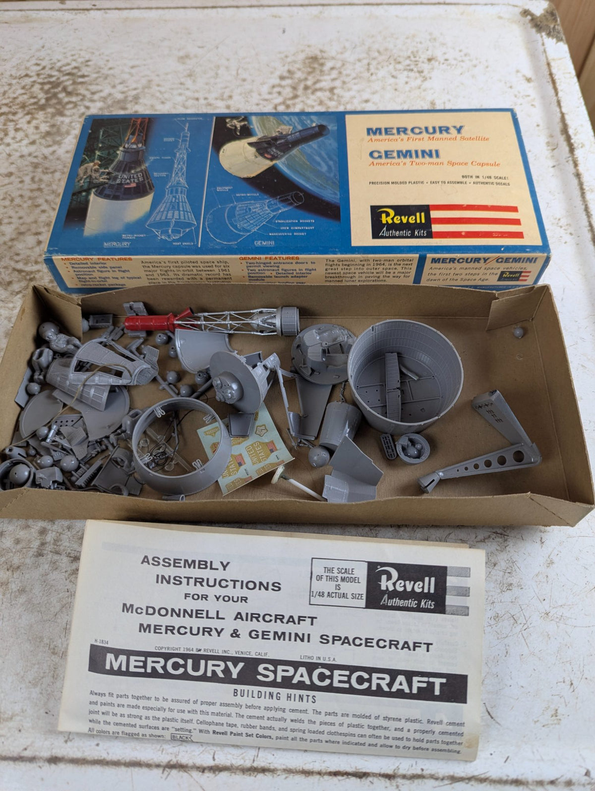 Vintage Revell Mercury & Gemini Space Capsule Set 1/48 Scale Model Kit - Partly Completed