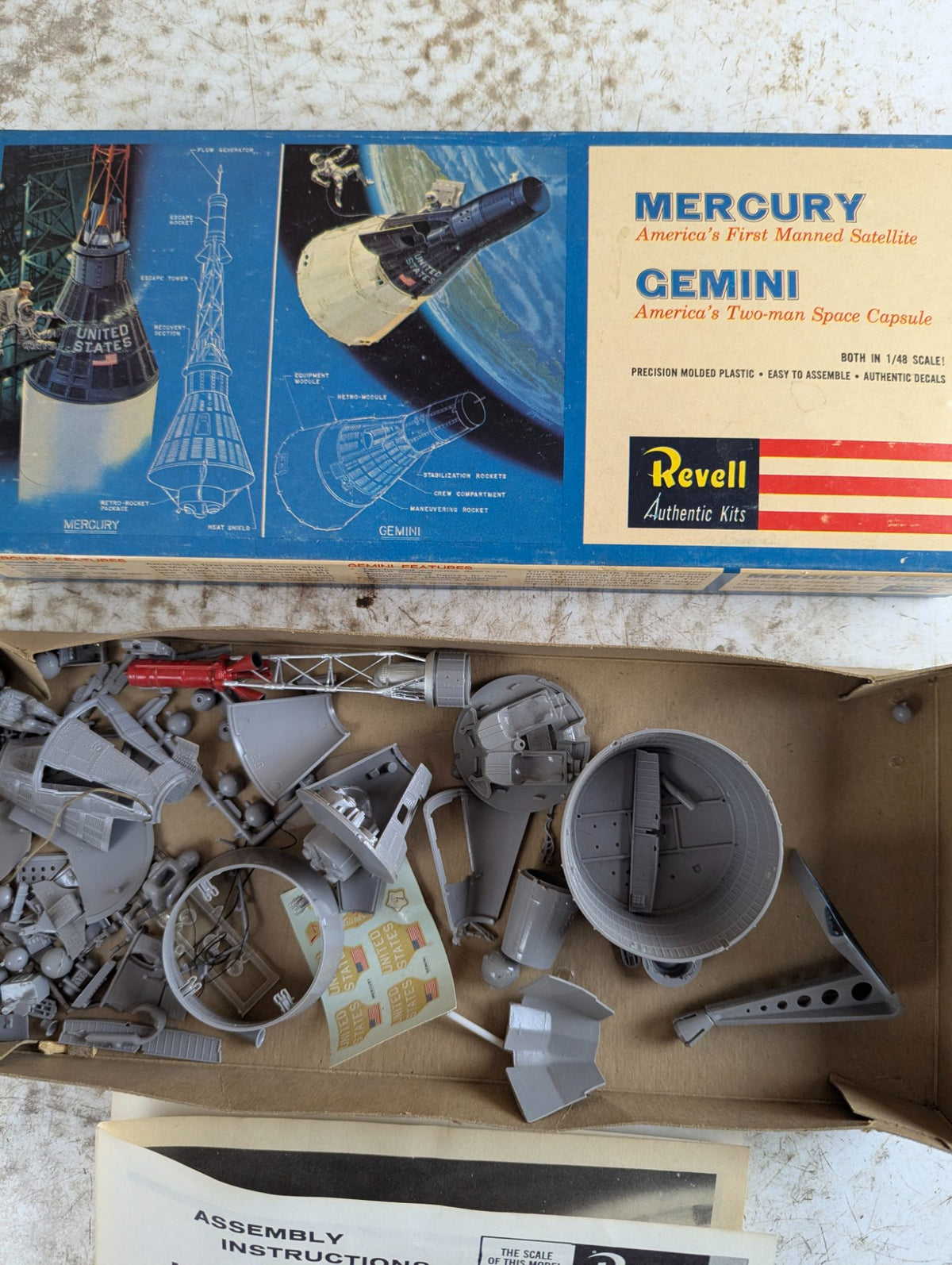 Vintage Revell Mercury & Gemini Space Capsule Set 1/48 Scale Model Kit - Partly Completed