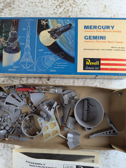 Vintage Revell Mercury & Gemini Space Capsule Set 1/48 Scale Model Kit - Partly Completed