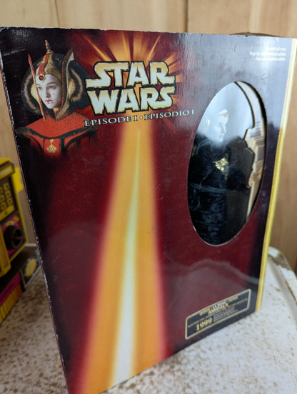 1999 Star Wars Episode I Queen Amidala Black Travel Gown Portrait Edition Doll Hasbro - NRFB - Damaged Box