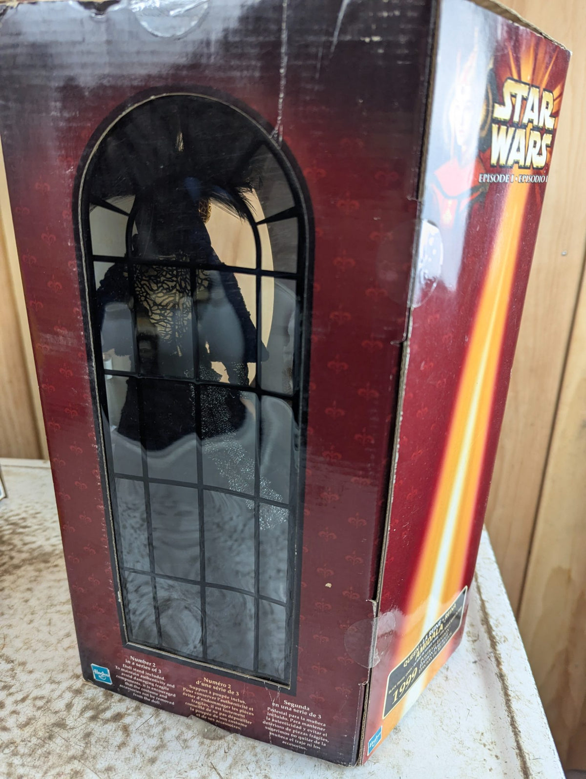1999 Star Wars Episode I Queen Amidala Black Travel Gown Portrait Edition Doll Hasbro - NRFB - Damaged Box