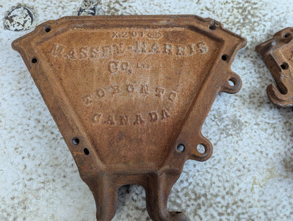 Pair of Antique Massey-Harris Cast Iron Grain Drill Ends - Damaged Foot