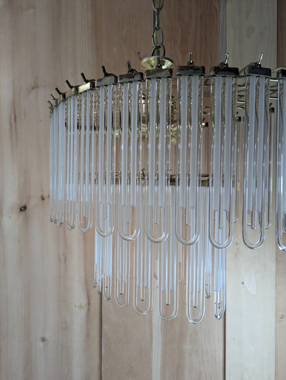 Vintage Brass Hanging Glass Rod 3-light Chandelier