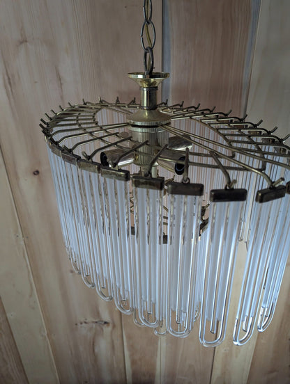 Vintage Brass Hanging Glass Rod 3-light Chandelier