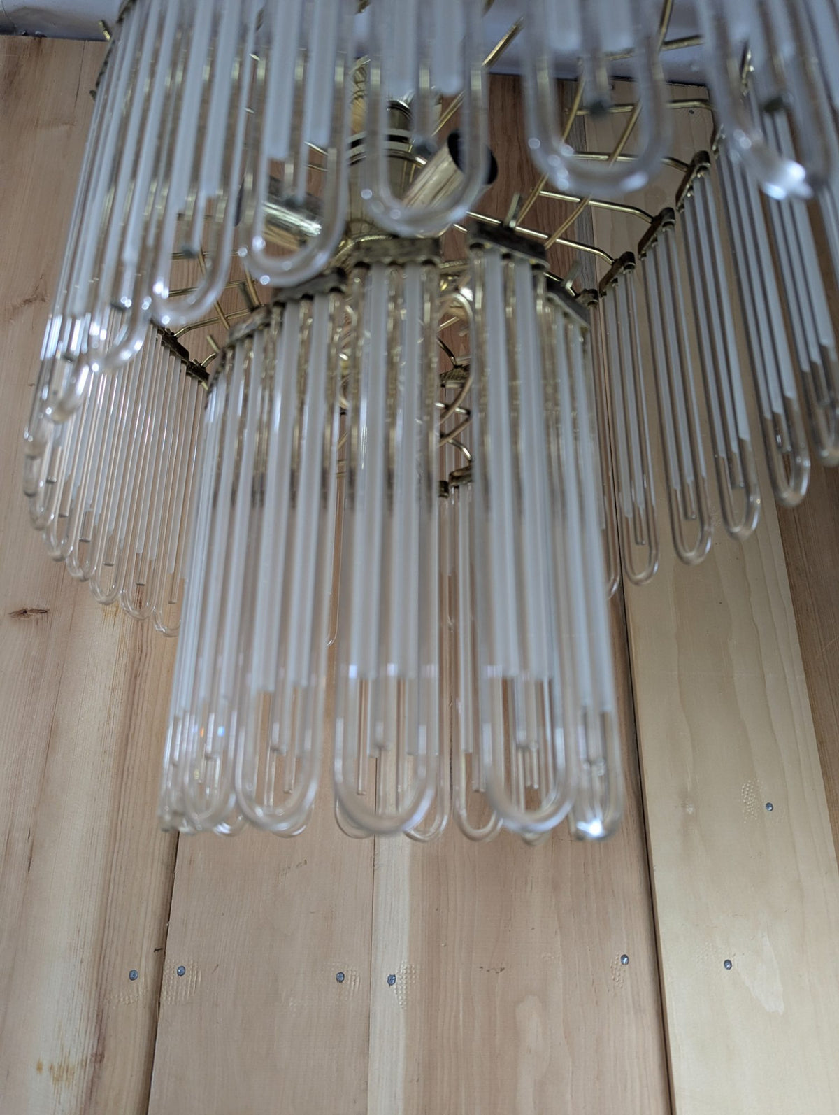 Vintage Brass Hanging Glass Rod 3-light Chandelier