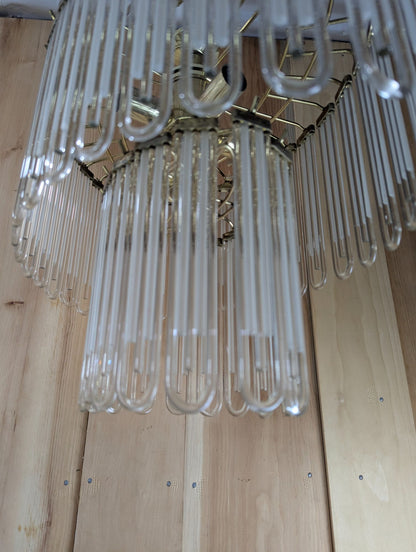 Vintage Brass Hanging Glass Rod 3-light Chandelier