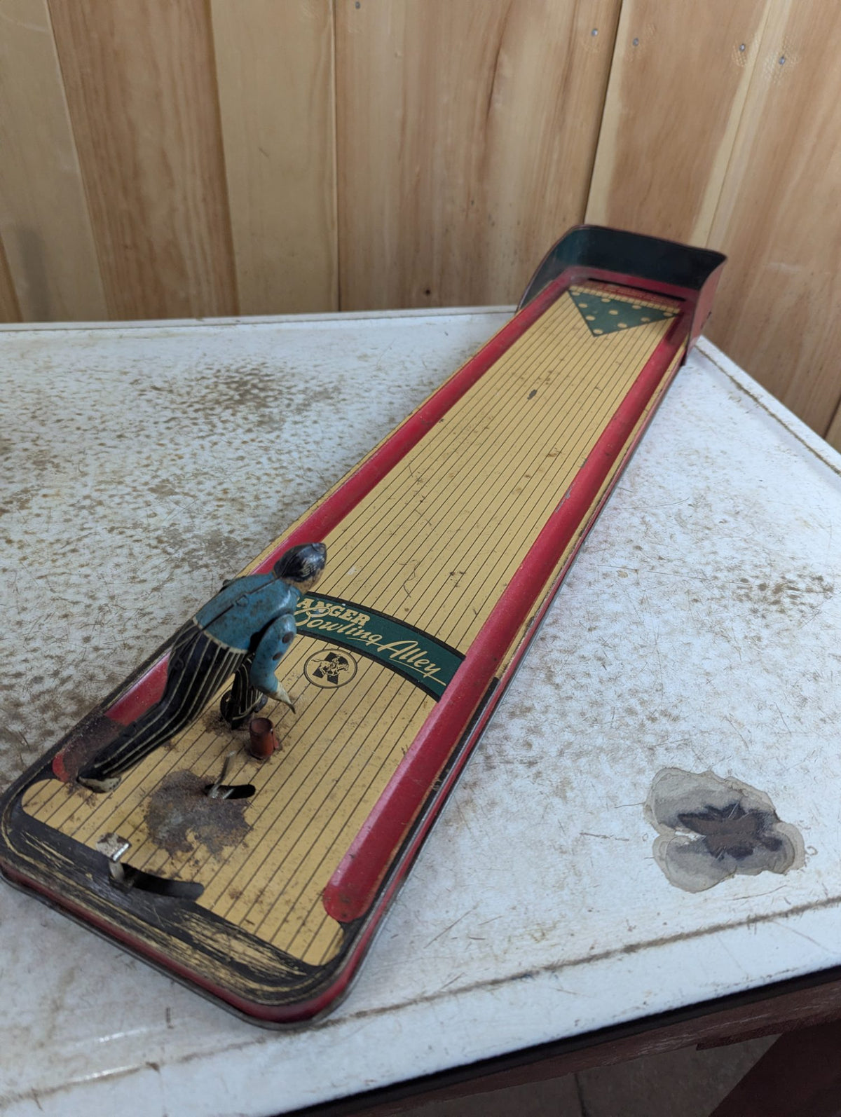 1940s Rnger Bowling Alley Tin Litho Tabletop Game Toy