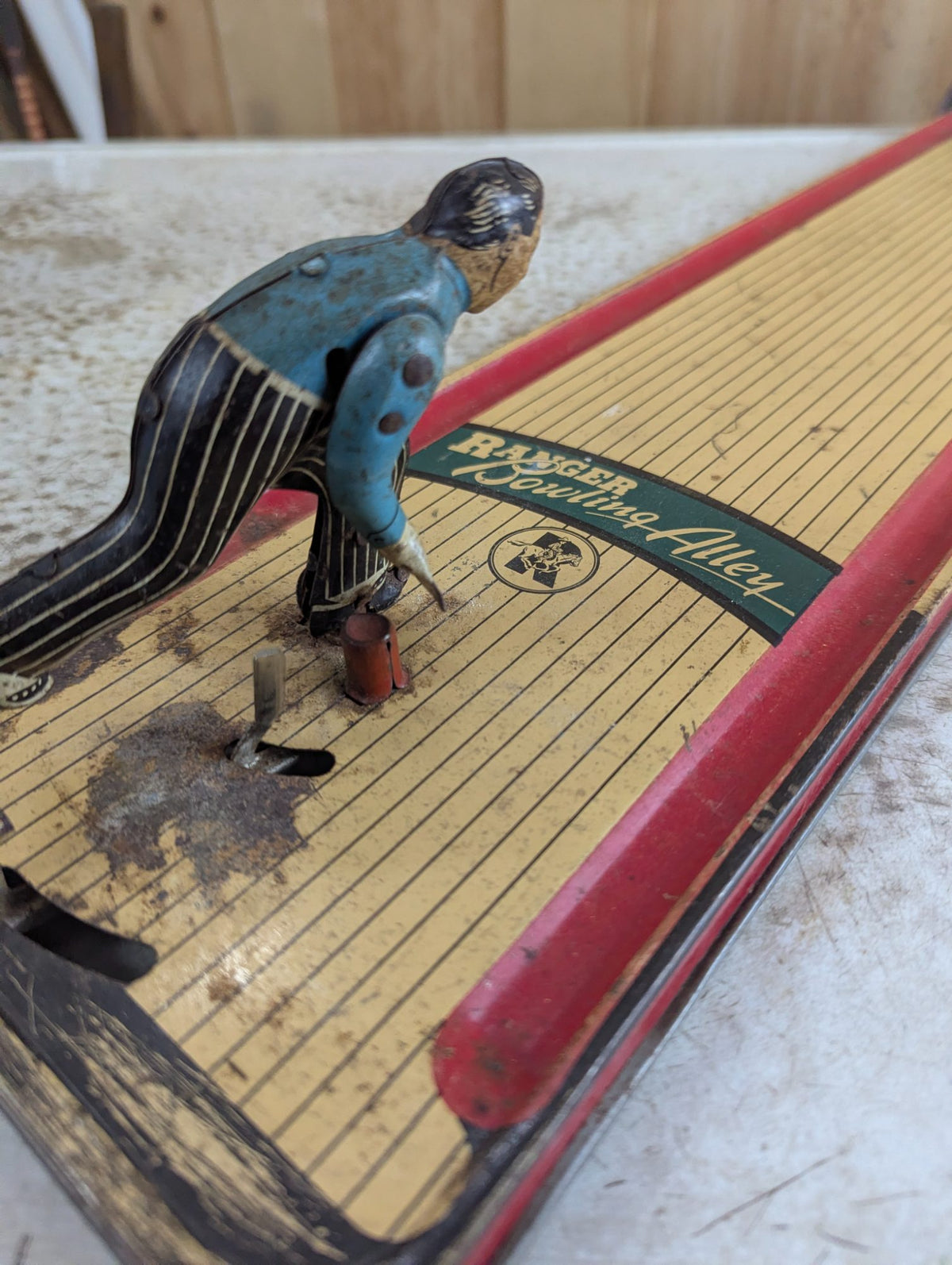 1940s Rnger Bowling Alley Tin Litho Tabletop Game Toy
