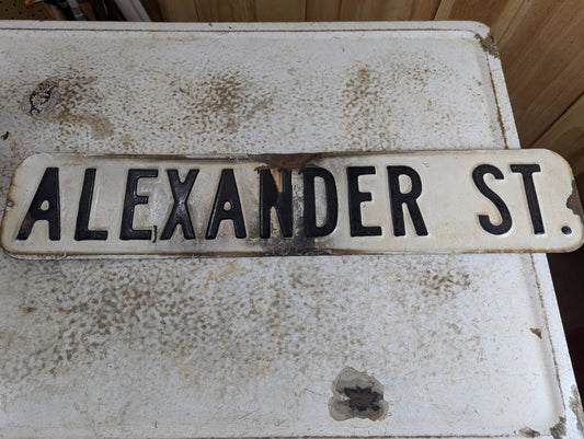 Vintage Embossed Porcelain Street Sign Alexander St.