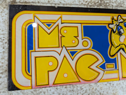 Original 1981 Midway Bally Ms. Pac-Man Arcade Marquee Sign 23" x 9"