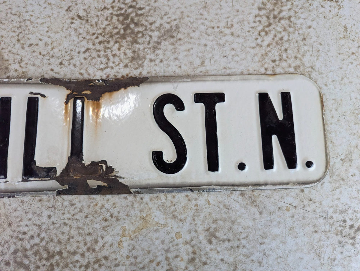 Vintage Embossed Porcelain Street Sign McGill St. N. 24" x 6"