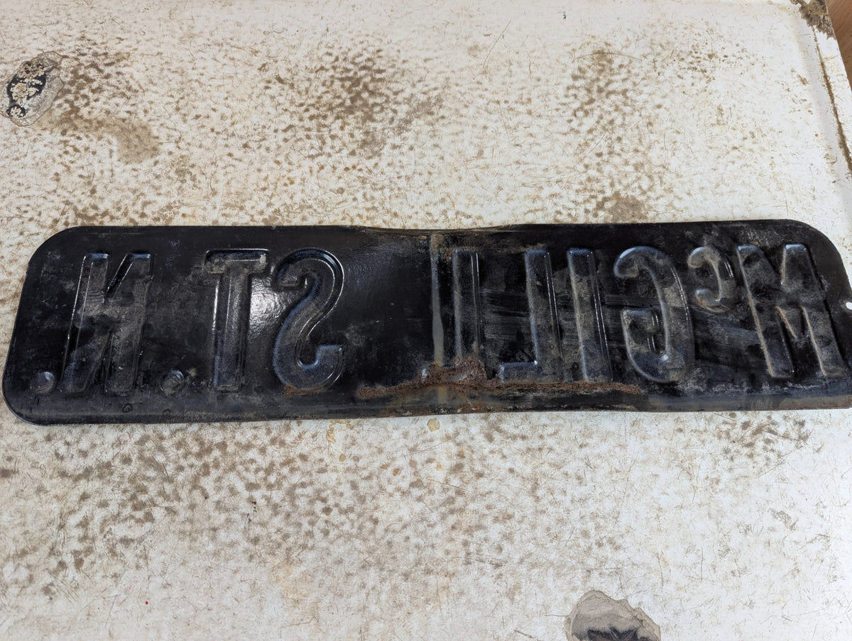 Vintage Embossed Porcelain Street Sign McGill St. N. 24" x 6"