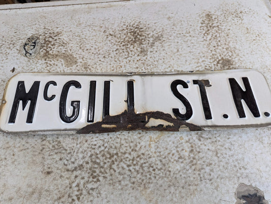 Vintage Embossed Porcelain Street Sign McGill St. N. 24" x 6"