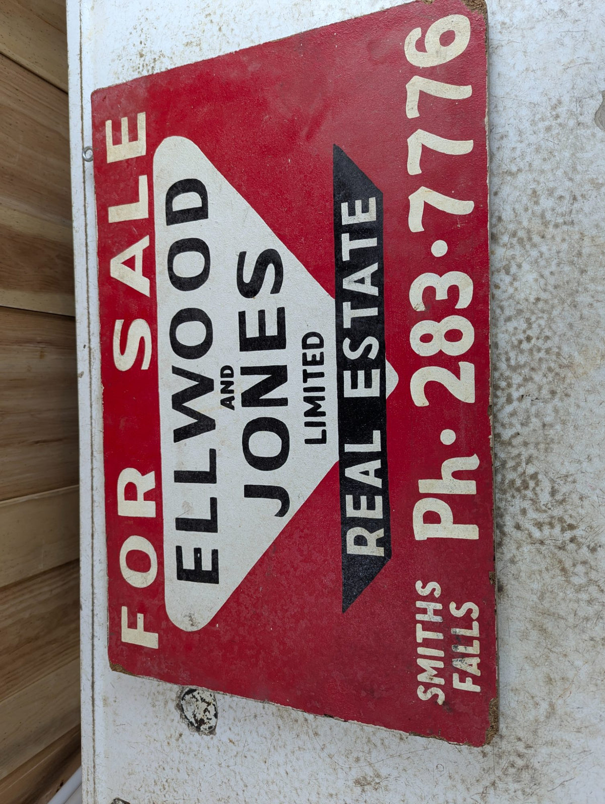Vintage Handpainted Wooden Smith Falls For Sale Real Estate Sign 25" x 16"