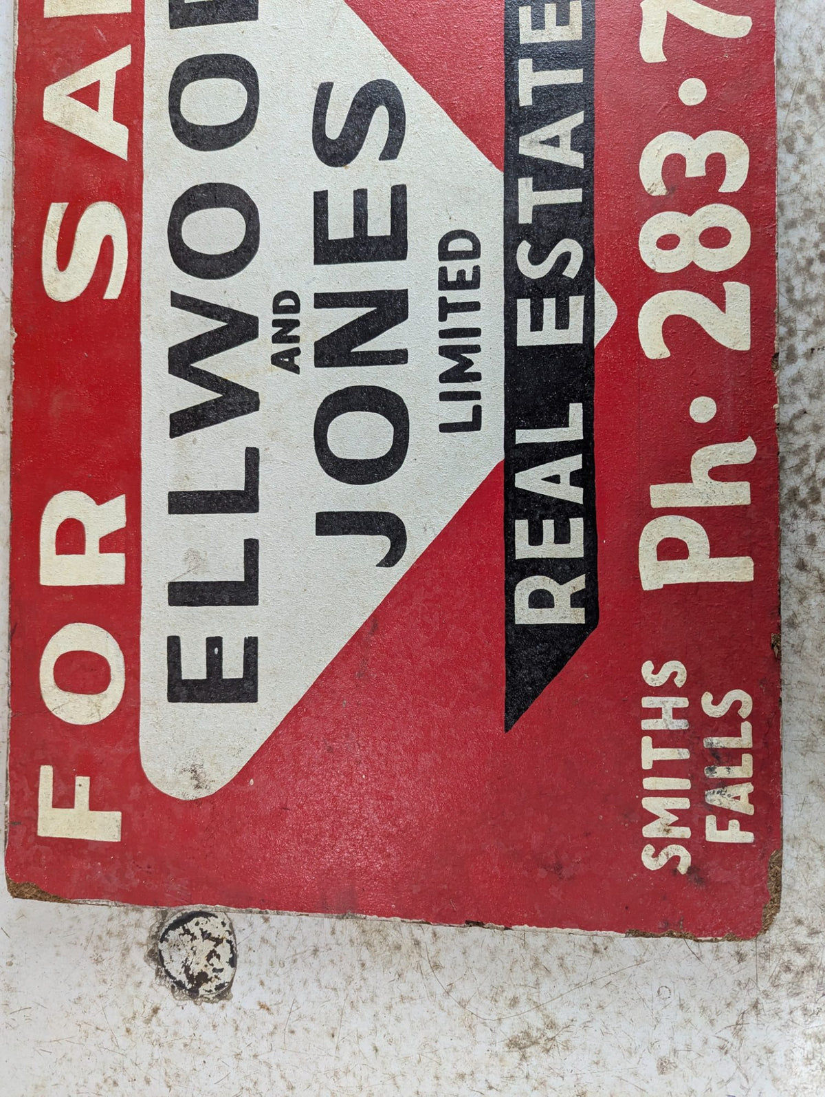 Vintage Handpainted Wooden Smith Falls For Sale Real Estate Sign 25" x 16"