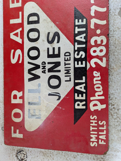 Vintage Handpainted Wooden Smith Falls For Sale Real Estate Sign 25" x 16"
