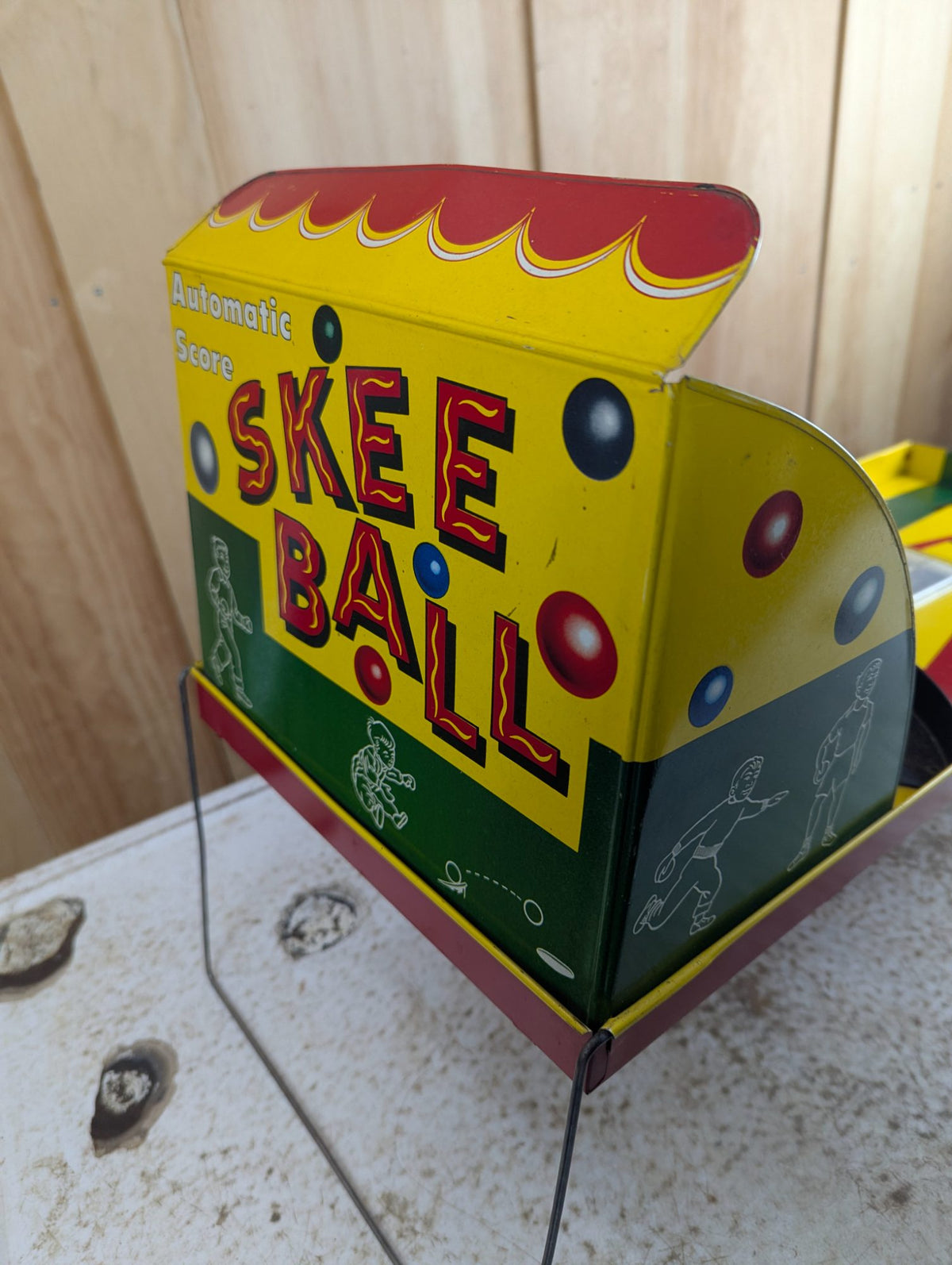1950s Marx Toys Automatic Score Skee Ball Steel Litho Game 29" x 11" - Working with 4 Wooden Balls