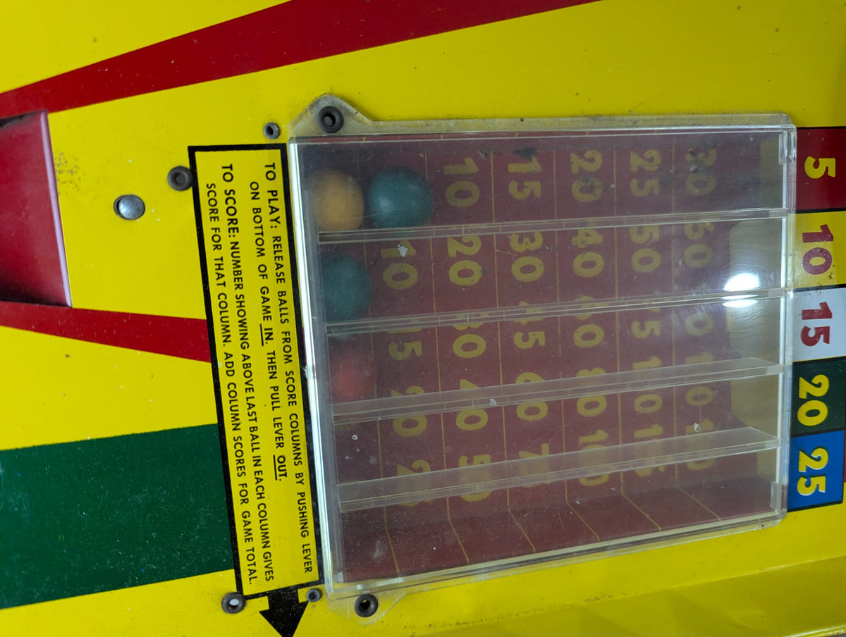1950s Marx Toys Automatic Score Skee Ball Steel Litho Game 29" x 11" - Working with 4 Wooden Balls