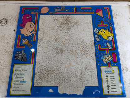Original 1983 Midway Bally Jr. Pac-Man Arcade Glass Monitor Bezel  23" x 21"